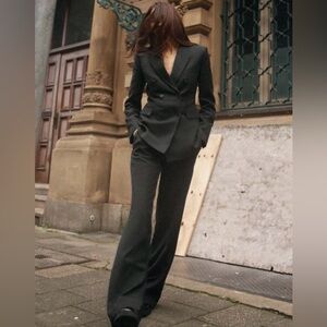 Massimo Dutti tailored double breasted 100% wool blazer jacket dark grey Size 6